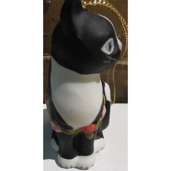 VINTAGE SILVESTRI KITTY CAT 1986 MARY LAKE THOMPSON FLOWERS FLORAL GARLAND BLACK - Picture 4 of 6